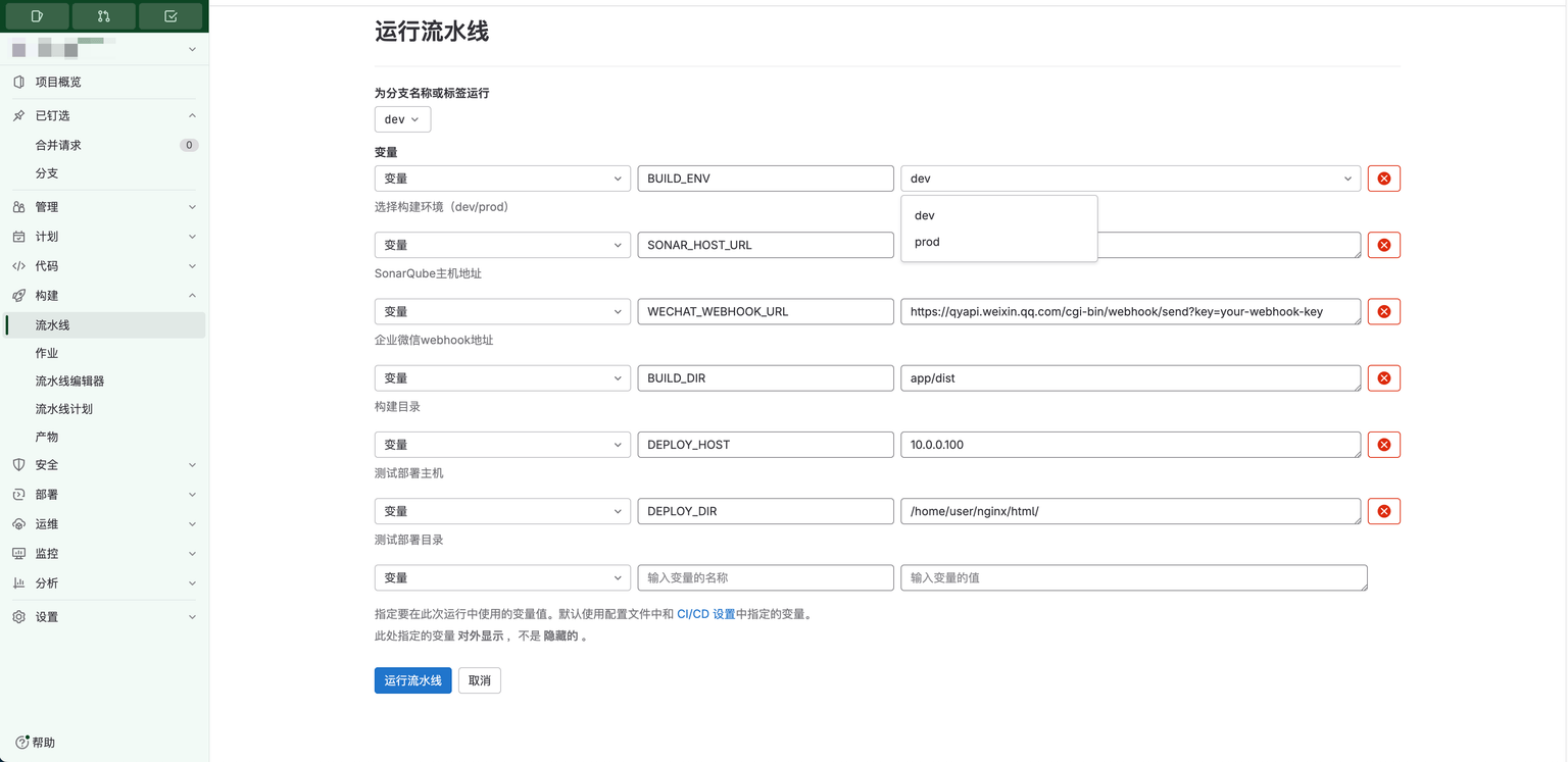 手动运行流水线